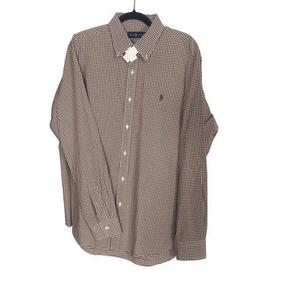 Ralph Lauren Mens Brown Gingham Check Button Down Shirt Long Sleeve Cotton L